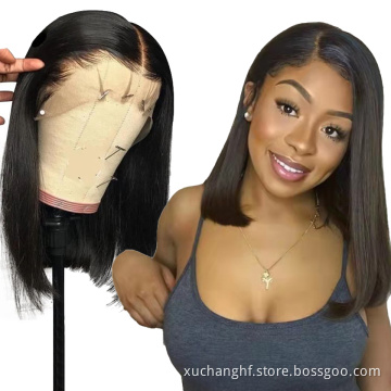 13x6 Bob Cut Human Lace Front Wigs Pre Plucked Peruvian Straight Black Hair Blunt Bob Short Human Hair Lace Wig